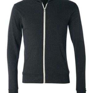 Unisex Triblend Lightweight Full-Zip Hooded Long Sleeve Tee