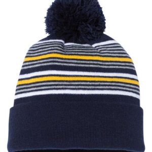 12" Striped Pom-Pom Cuffed Beanie